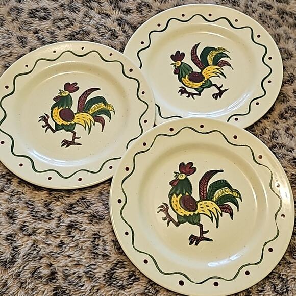 3 Metlox Poppytrail green rooster plates 7.5" - Picture 1 of 5
